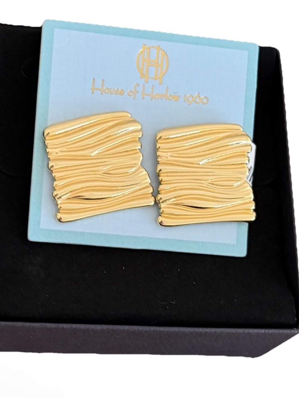 House of Harlow 1960 Gold Textured Square Clip Earrings